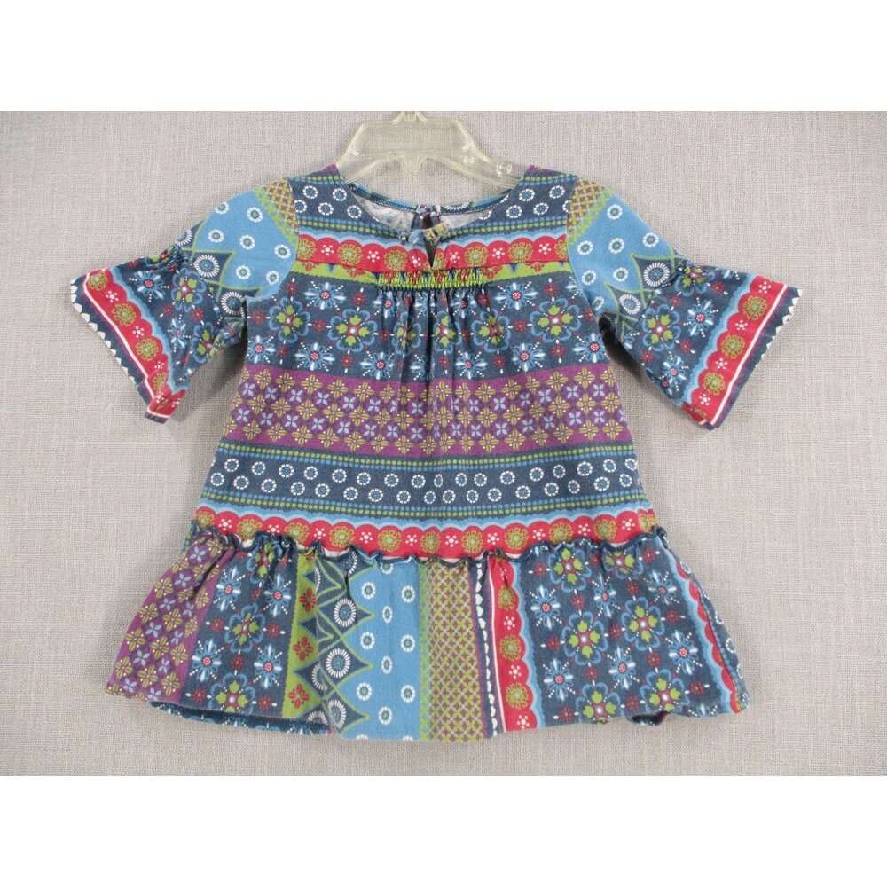 Sprockets Baby‎ Girls 18M Boho Floral Dress Blue Multicolor Cotton Bell Sleeve